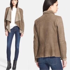 Vince Leather Shearling Draped Jacket